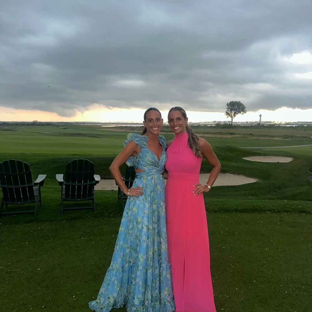 Blue ruffle tiered floral cut out chiffon gown Mac Duggal
